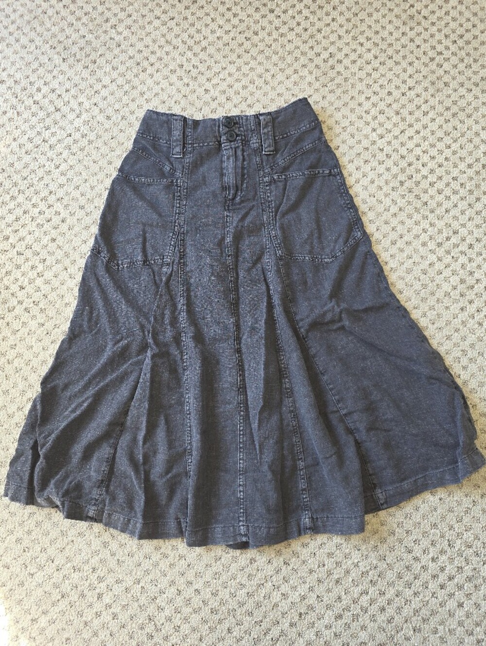 Free People Faded Black A-line paneled Linen And Viscose Blend midi skirt
